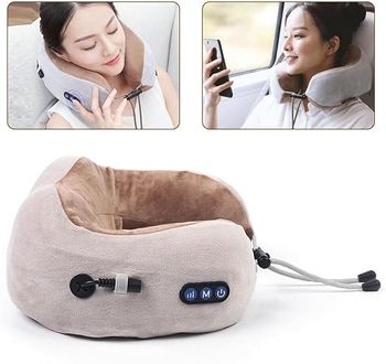 Multifunctional Heating U-Shaped Electric Massager Portable Neck Shoulder Kneading Massager Home Travel Car Massage Pillow random color