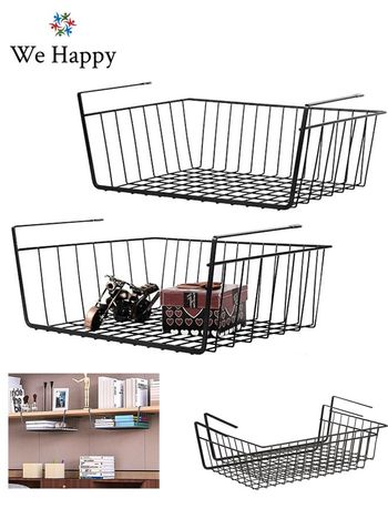 Best Panda 2 Pieces Under Shelf Storage Basket Rack 44 cm Wire Rack Slides Under Shelves For Kitchen Wardrobe Freezer Pantry Laundry Room and Under The Table Easy to Install, Black