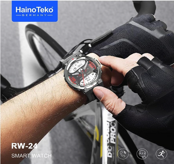 Haino Teko Germany RW-24 Smart Watch Round Shape Sports Model with Sun Glass, Running Belt and Wireless Charger