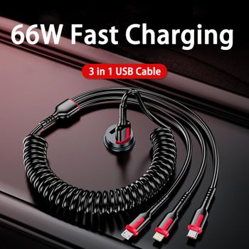 3 in 1 Fast Charging USB Cable for iPhone, Android and Type C Cable - USB Type C Charger Cable, iPhone Charger Cable, Android Charger Cable