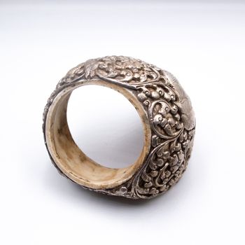 Exquisite Shell Bangle Made of Pure Silver Handmade in Nepal Elephant Carving for Decorative Purpose