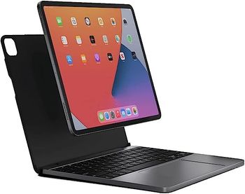 Brydge 11 MAX + حافظة لوحة مفاتيح لاسلكية مع لوحة تحكم متعددة اللمس لجهاز iPad Pro مقاس 11 بوصة (الجيل الأول والثاني والثالث) و iPad Air (الجيل الرابع) ، حافظة مغناطيسية مدمجة مع لوحة مفاتيح باللون الرمادي الفلكي مع جراب أسود