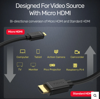 Unitek Y-C182 2M, Micro HDMI Male to HDMI Male Cable Black