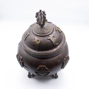 Tibetan Pot with Artistic Lid - Handmade in Nepal - Antique Home Decor