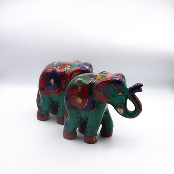 Pair of Elephant Stones Handmade Multicolor Antique Handicraft in Nepal