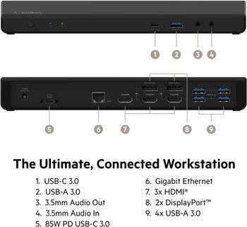 بلكين ربط عالمي قاعدة عرض ثلاثية USB-C دقة فيديو تصل إلى 4K - شحن USB-C PD حتى 85 واط  - يو اس بي سي، جيجابت إيثر - إدخال/إخراج الصوت  INC007vfBK - أسود