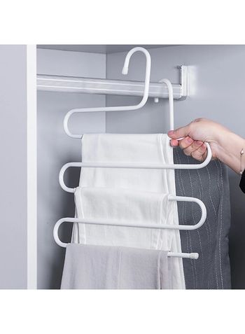 We Happy S Shape Clothes Hanger, 5 layers Pants Ties Multipurpose Stainless Steel Storage Space Saving Organizer, White (Pack of 3)