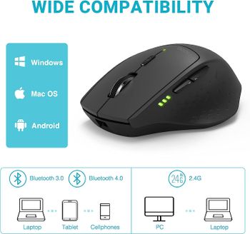 RAPOO MT550 Bluetooth Mouse, Multi-Devic Wireless Mice with 4 Adjustable DPI, Symmetrical Ergonomic Design, 12 Month Battery Life, for Laptop MacBook Apple, Black