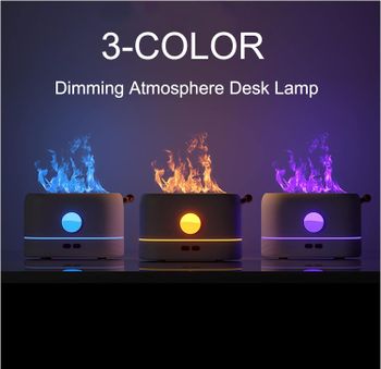 USB Essential Oil Diffuser, 200mL Mini Simulation Flame Mist Air Humidifier, Quiet Aromatherapy Diffuser with 3 Colors Night Light, for Home Bedroom Bathroom Office