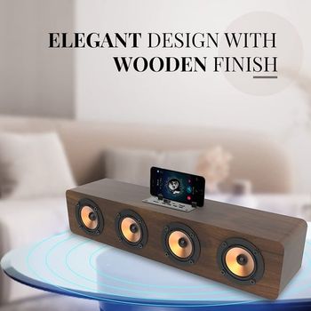 Landmark LM BT1024FM Stereo Channel Roar 20 Watts Dynamic Sound Wireless Wooden Finish Bluetooth Soundbar(BROWN)