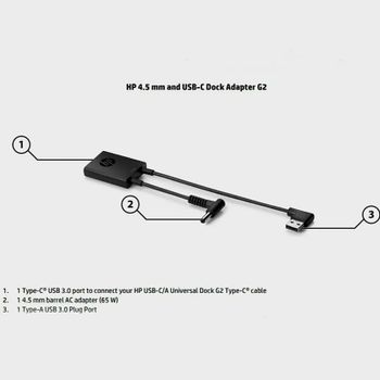 إتش بي 4.5 مم ومحول قاعدة توصيل USB-C G2– USB لمحول HP USB-C / A قاعدة عالمية G2 / 4.5mm  محول التيار المتردد USB Type-A 3.0 منفذ التوصيل.