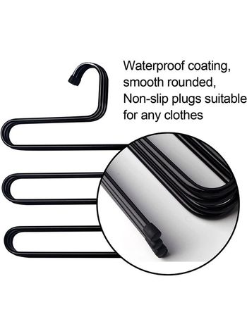 We Happy S Shape Clothes Hanger, 5 layers Pants Ties Multipurpose Stainless Steel Storage Space Saving Organizer, Black (Pack of 2)