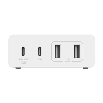 Belkin BoostCharge Pro 4-Port GaN Charger 108W - 2x USB-C and 2x USB-A Ports - 2M Cord UK Plug -  White