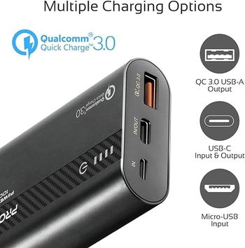 Promate 10000mAh USB-C Power Bank, Compact Palm Size 18W USB Type-C Input /Output Power Delivery External Battery Charger with QC 3.0 Port for iPhone XS /XS Max, Samsung S9/S9+, PowerTank-10 Black