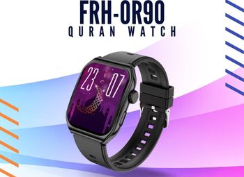 Milake FRH-OR90 Curved Smart Watch, Quran Recitation Prayer Times Reminders Daily Azkar, Hijri Calendar HR & SPO Monitoring, Bluetooth Call IP 67 Splash Proof - Black