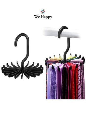 Tie Holder Belt Hanger with Rotating 20 Hooks Durable Scarf and Accessories Organizer Black