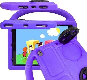 KM Car wheel iPad Mini Case for Kids, Design Silicone Handle Stand Lightweight Shockproof case Compatible for Apple iPad Mini 1 2 3 4 & 5 Purple