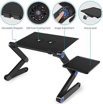 Adjustable Laptop Stand Table Desk Portable Aluminum Ergonomic Lapdesk For TV Bed Sofa PC Notebook Desk Stand With Mouse Pad Black