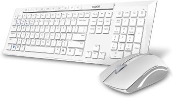 RAPOO 8210M Wireless Keyboard and Mouse Combo, Multi-mode connectivity connect up to 3 Devices simultaneously, BT5.0, BT 3.0 and 2.4 G | Adjustable DPI Optical Mouse English/Arabic Layout (White)