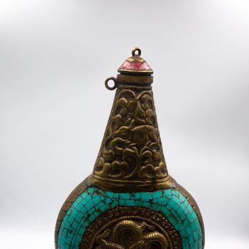 Exquisite Stone Bottle Pot Covered Silver Inlaid Turquoise Carved for Home Decor