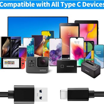 كابل USB 3.1 /3.2  فائق السرعة من النوع A إلى الجيل الثاني من النوع C (1 متر)، كابل شحن سريع 3 أمبير و10 جيجابت في الثانية M/M 20 بوصة لمزامنة البيانات متوافق مع جميع أجهزة