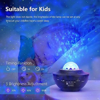 LED Galaxy Projector Ocean Wave LED Night Light Music Player Remote Rotating Star Night Light Luminaria for Kid Bedroom Lamp