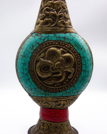 Exquisite Stone Bottle Pot Covered Silver Inlaid Turquoise Carved for Home Decor