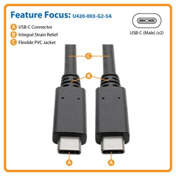 كابل USB 3.2 فائق السرعة من النوع C إلى الجيل 2x2 من النوع C متر 1  نقل البيانات حتى 40 جيجابت في الثانية   USB-C 3.2 الجيل الثاني  للصوت والفيديو والبيانات والطاقة تصنيف 5 أمبير 100 واط