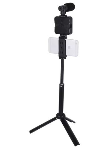 Vlogging kit 6 in 1 Combo Shotgun Microphone, Selfie Light, Tripod Stand Adjustable, Mobile Holder, Shock Mount, Noise Cancellation Foam Vlog Kit for Recording, YouTube, Reels Photography - AY-49T