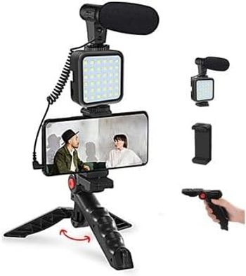 Smartphone & Camera Vlogging Studio Kits Video Shooting Photography Suit with Microphone LED Fill Light Mini Tripod