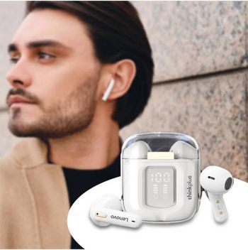 Lenovo Thinkplus LP6 Pro TWS Wireless Earphones, HIFI Original Sound, 13mm Large Moving Coil, LED Digital Display, Bluetooth 5.3, 18H Long Battery Life, Semi-in-ear Design, White | LP6 PRO