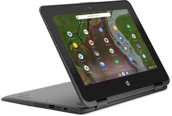 كمبيوتر محمول HP Chromebook 11 x360 G1 EE بشاشة تعمل باللمس مقاس 11.6 بوصة ، ومعالج إنتل سيليرون ، وذاكرة وصول عشوائي 4 جيجابايت ، وذاكرة وصول عشوائي (إي إم إم سي) بسعة 32 جيجابايت ، وبطاقة رسومات إنتل عالية الدقة - رمادي/ 32 جيجابايت