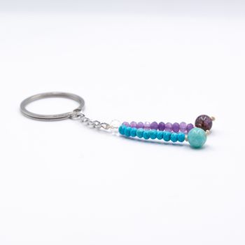 Amethyst and Turquoise Natural Crystal Keychain - Good Luck and Prosperity