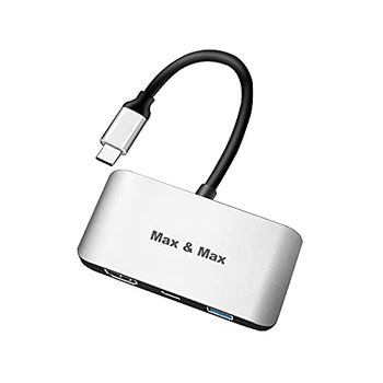 Max & Max 3 in 1 USB Type-C Hub with HDMI 4k supported USB 3.0 transfer up to 10 Gbps rate, can connect UM disk, Hard drive, Mouse, Keyboard, Phone, Compatible with Mac, Chrome, and Windows OS - Grey