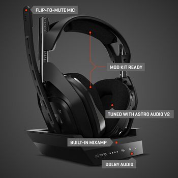 Astro 939-001673 Gaming A50 + Base Station Wireless Headphone FOR PC, MAC, PlayStation, Black / Gray