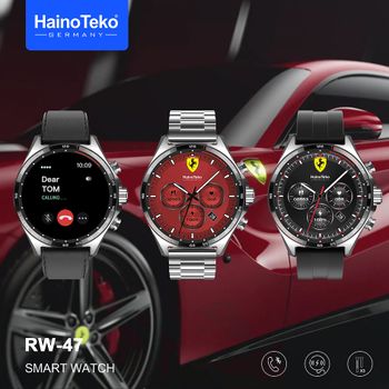 Haino Teko Germany RW47 Round Shape Large Screen AMOLED Display Smart Watch With 2 Pair Straps and Wireless Charger For Men's and Boys, Black and Silver