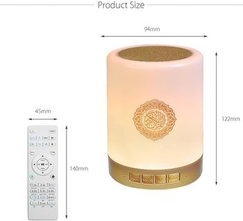 Quran Bluetooth Speaker Lamp with Remote, Portable LED Touch Night Light with FM MP3 Music Player Night Light Rechargeable Bedside Outdoor Desk Table Lamp in Many Languages Including English, Arabic