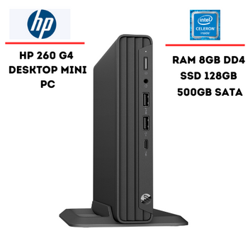 HP 260 G4 Desktop Mini PC - Celeron 5205U  1.9Ghz -Ram 8GB -SSD 128GB+500GB SATA HDD - Wired Keyboard, Mouse - Windows 10 Pro