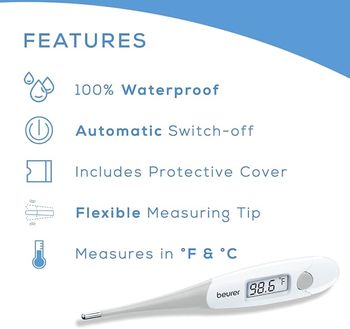 Beurer FT13 Clinical Thermometer, Thermometer for Adults, Oral Thermometer for Fever, Medical Thermometer with Fever Alarm, Measurement in 30 Seconds, C/F Switchable - White