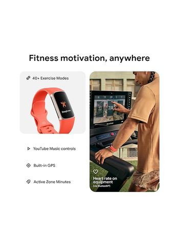 Fitbit Charge 6 Fitness Tracker with Google apps, Heart Rate on Exercise Equipment, GPS, Water-resistant Heart Rate on Equipment via Bluetooth, 40+ Exercise Modes, Built-in GPS, Active Zone Minutes, Daily Readiness Score, 24/7 Heart Rate, All-day Activity