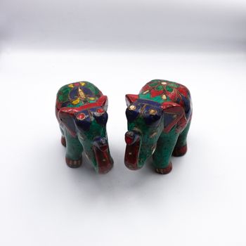 Pair of Elephant Stones Handmade Multicolor Antique Handicraft in Nepal