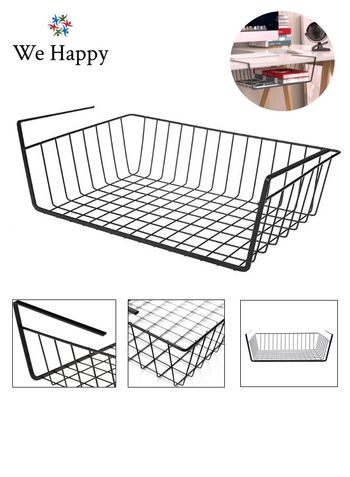 Under Shelf Storage Basket Rack 44 cm Wire Rack Slides Under Shelves For Kitchen Wardrobe Freezer Pantry Laundry Room and Under The Table Easy to Install, Black