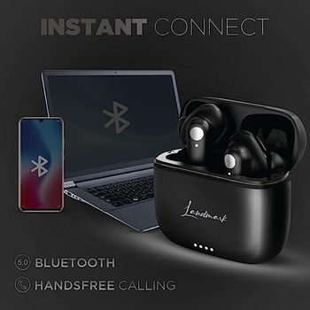 Landmark LM BH98 Bass Lord in-Ear True Wireless Earbuds (TWS) with in-built mic for phone calls | Bluetooth 5.0 | Touch Controls | 24 hrs non stop music - Black.