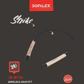 Sonilex BT114 Rich Bass Stereo Sound ، وقت تشغيل 24H ، BT5.0 ، وقت الاستعداد 340H مقاوم للعرق ، لمسة نهائية معدنية ، سماعة رأس بلوتوث لاسلكية ذات امتصاص مغناطيسي مع ميكروفون (زد أسود)