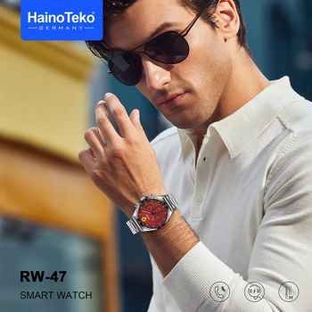 Haino Teko Germany RW47 Round Shape Large Screen AMOLED Display Smart Watch With 2 Pair Straps and Wireless Charger For Men's and Boys, Black and Silver