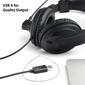 رابو سماعة راس بسلك USB مع ميكروفون H150 | سماعة فوق الاذن مع منفذ USB ستيريو وميكروفون بخاصية الغاء الضوضاء 360 درجة | شريط راس قابل للتعديل | خفيفة الوزن - اسود