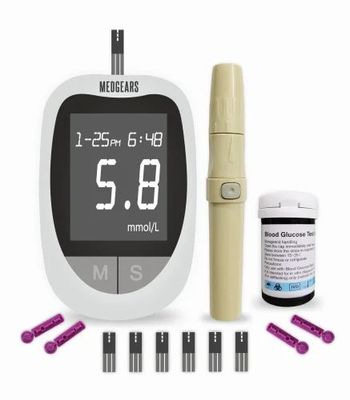 1.1-33.3 mmol/L Medgears One Glucometer Combo,50 Strips With 50 Lancets (Multicolour)