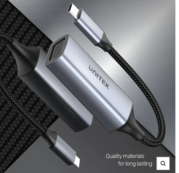 Unitek USB-C to VGA(1080P@60Hz) Adapter Cable, with Briad, Grey & Black V1413A