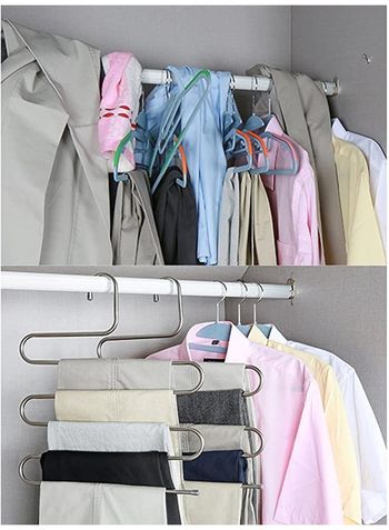 Shape Clothes Hangers Pants Storage Hangers Cloth Rack Multilayer Storage Closet Organizer Clothes drying hanger 5 layers S