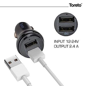 Toreto USB dual port 2.4a rapid car charger with safety charging for Samsung -tor 401- Black